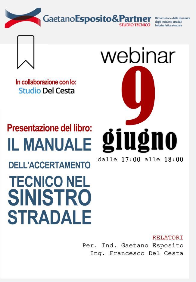 Webinar GRATUITO: Il manuale dell'accertamento tecnico nel sinistro stradale - 9/6/2020